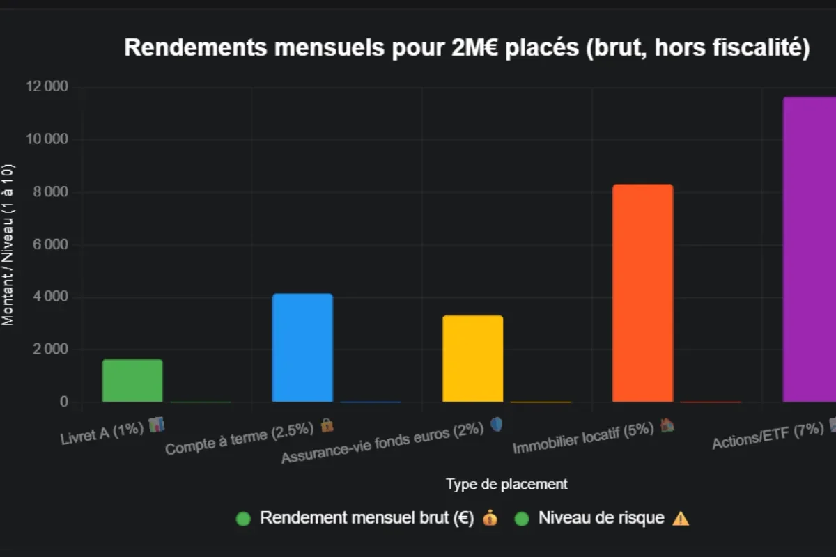 Combien rapporte 2 millions d'euros placés par mois ?